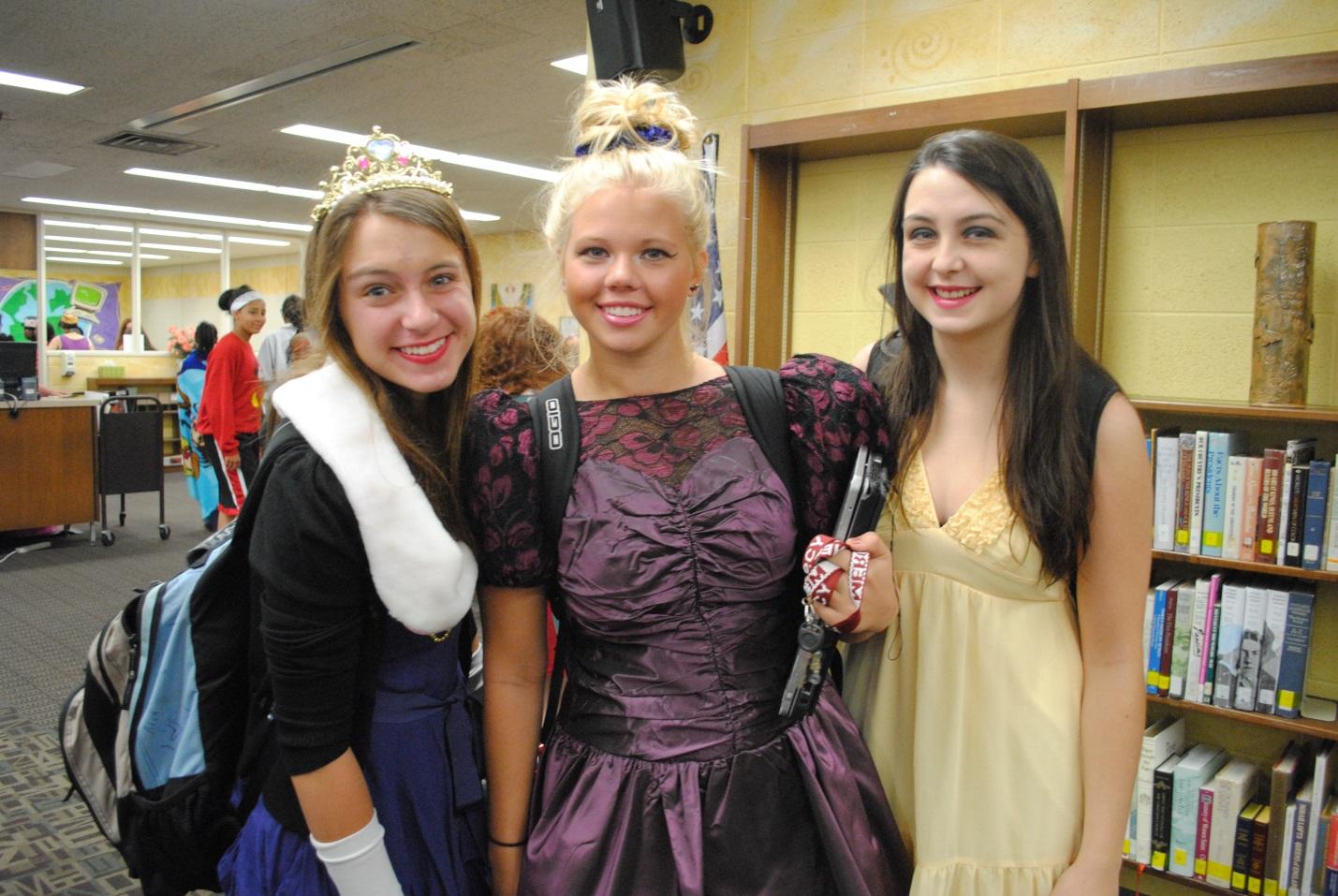 Seniors (from left) Marisa Tasky, Paris Guminik, and Tillie Kozlowski show off their princess costumes on Mercy's Disney themed day during Spirit Week.  Photo courtesy of Katharine Rzepecki