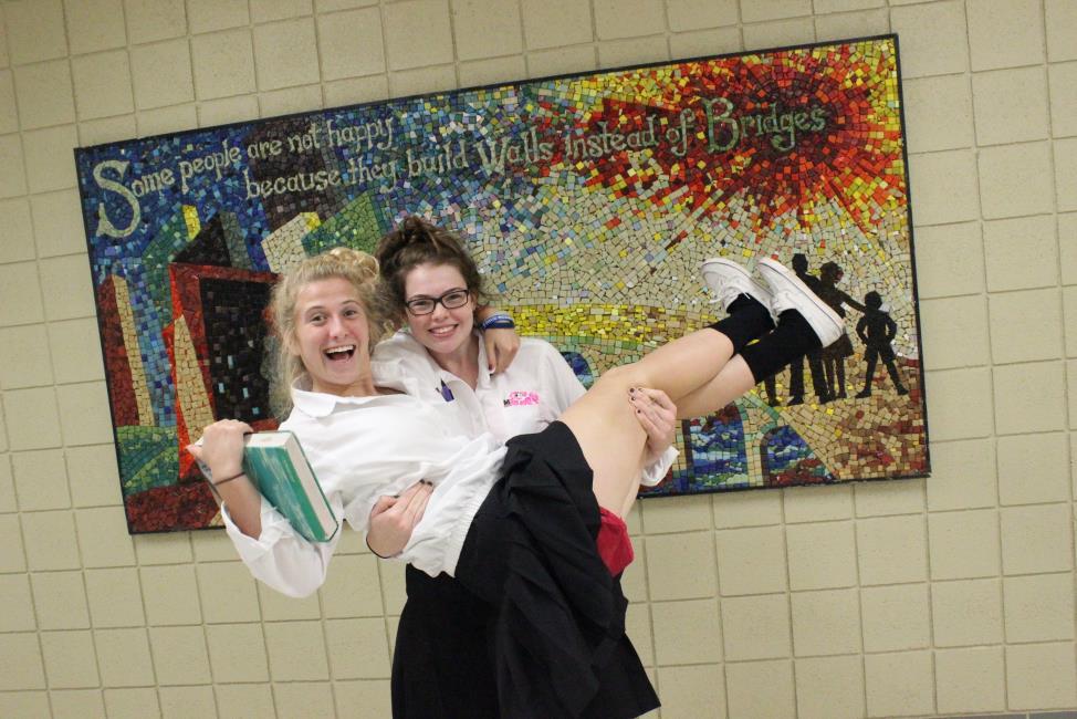 Juniors Taylor Babcock and Abby Rosler are ecstatic after their retreat at Colombiere.  Photo Credit: Sierra Wangler 